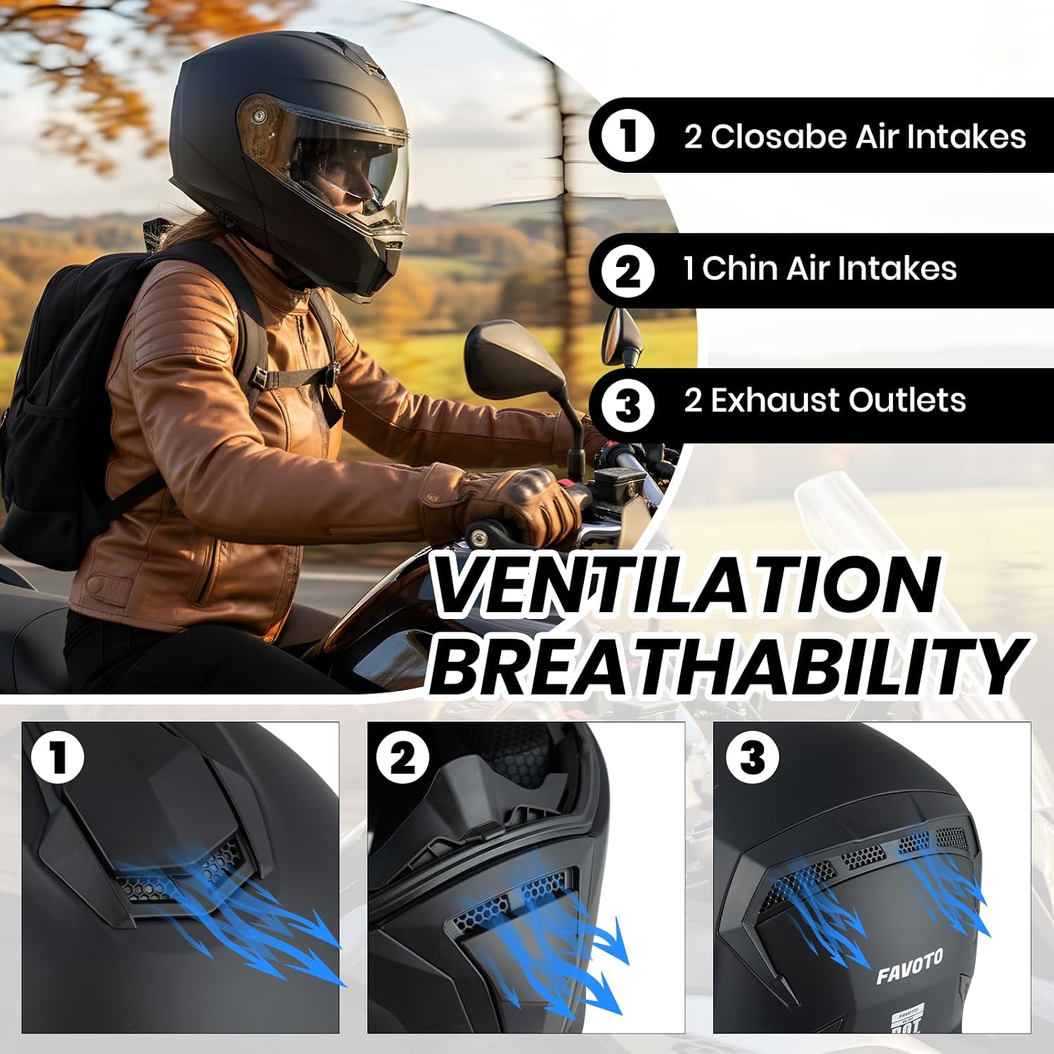 Favoto Modular Motorcycle Helmet, Flip Up Helmet with Dual Visor, DOT Approved, Lightweight Full Face Helmet Street Dirt Bike ATV Off Road Motocross Helmet for Adults